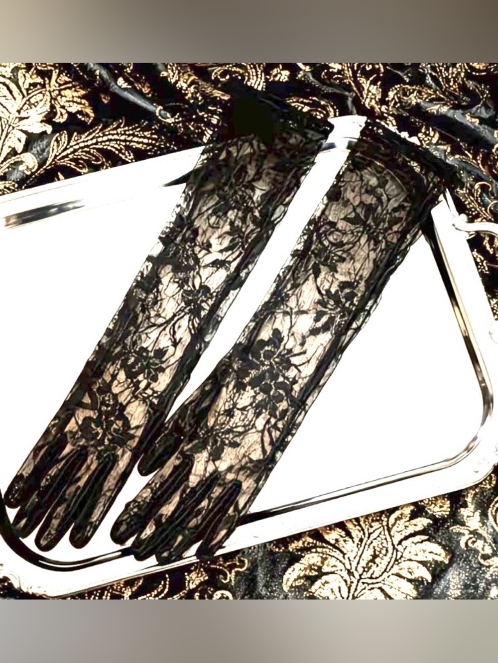 Black Lace Opera Gloves: Prom, Evening Wear, wedding guest, black tie, goth - Picture 3 of 8